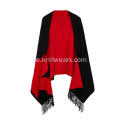 Dam stickad stretchbar Jacquard Tassel Poncho Cape